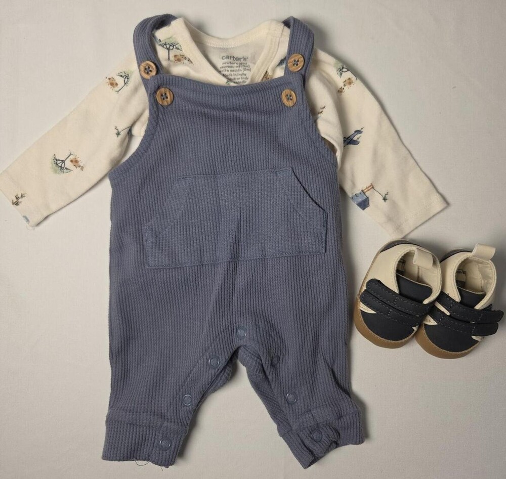 Carter's Baby Overalls with Long Sleeve Shirt and Shoes Set